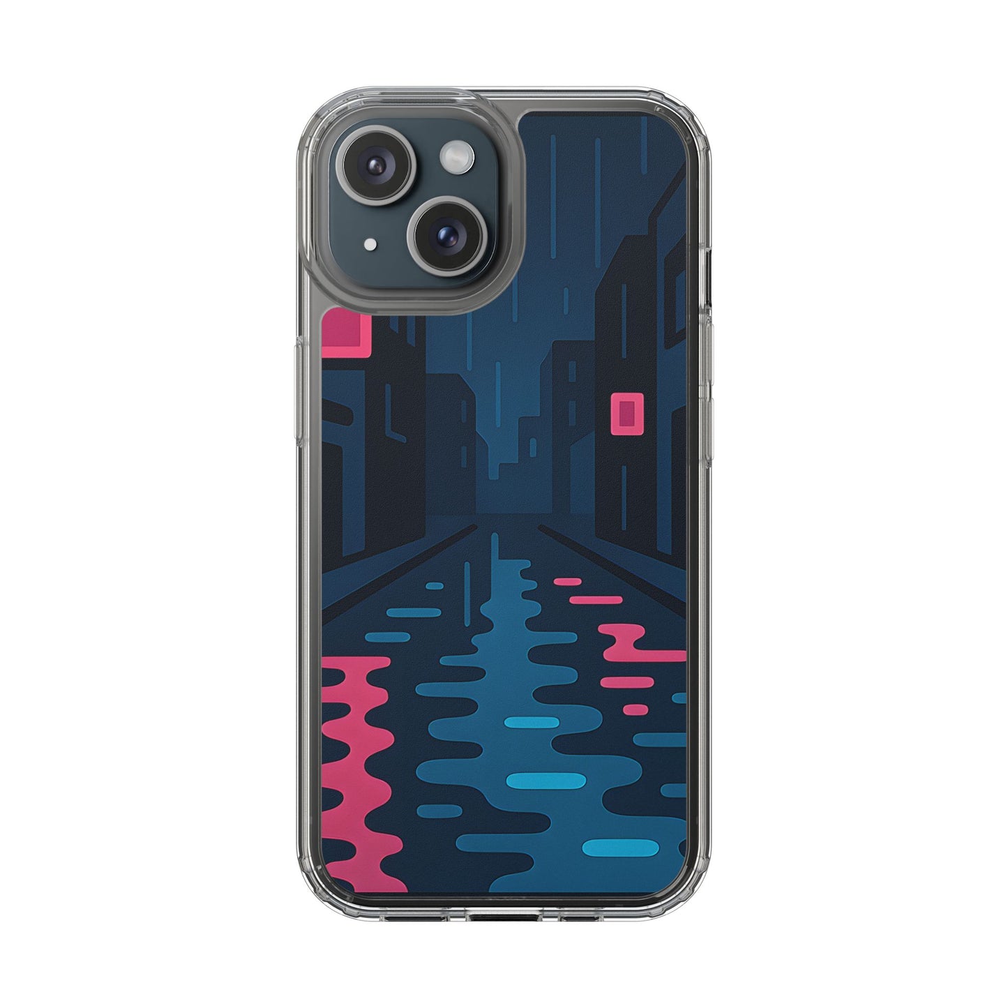 Clear Rainy Neon Street Case - Minimalist Urban Aesthetic Transparent Cover