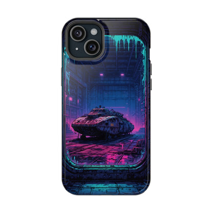 Cyberpunk Garage: Neon Sci-Fi Hover Tank MagSafe Case