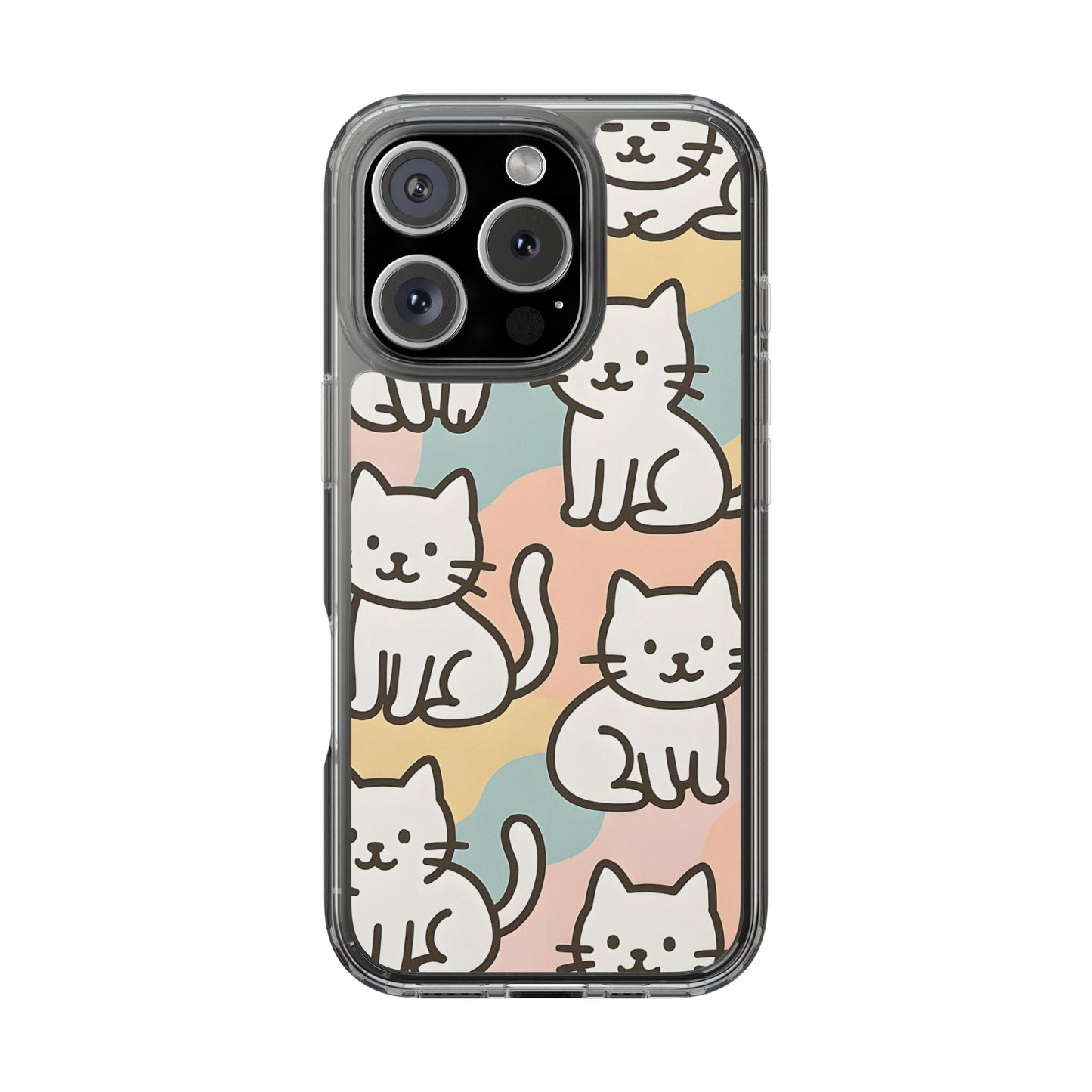 Clear White Cat Pattern Case - Kawaii Pastel Aesthetic Transparent Cover