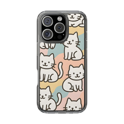 Clear White Cat Pattern Case - Kawaii Pastel Aesthetic Transparent Cover