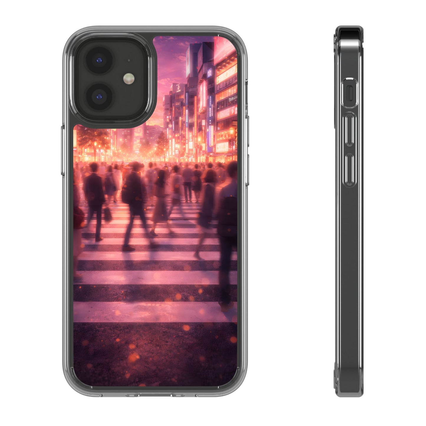 Clear Neon City Sunset Case - Tokyo Crosswalk Aesthetic Transparent Cover