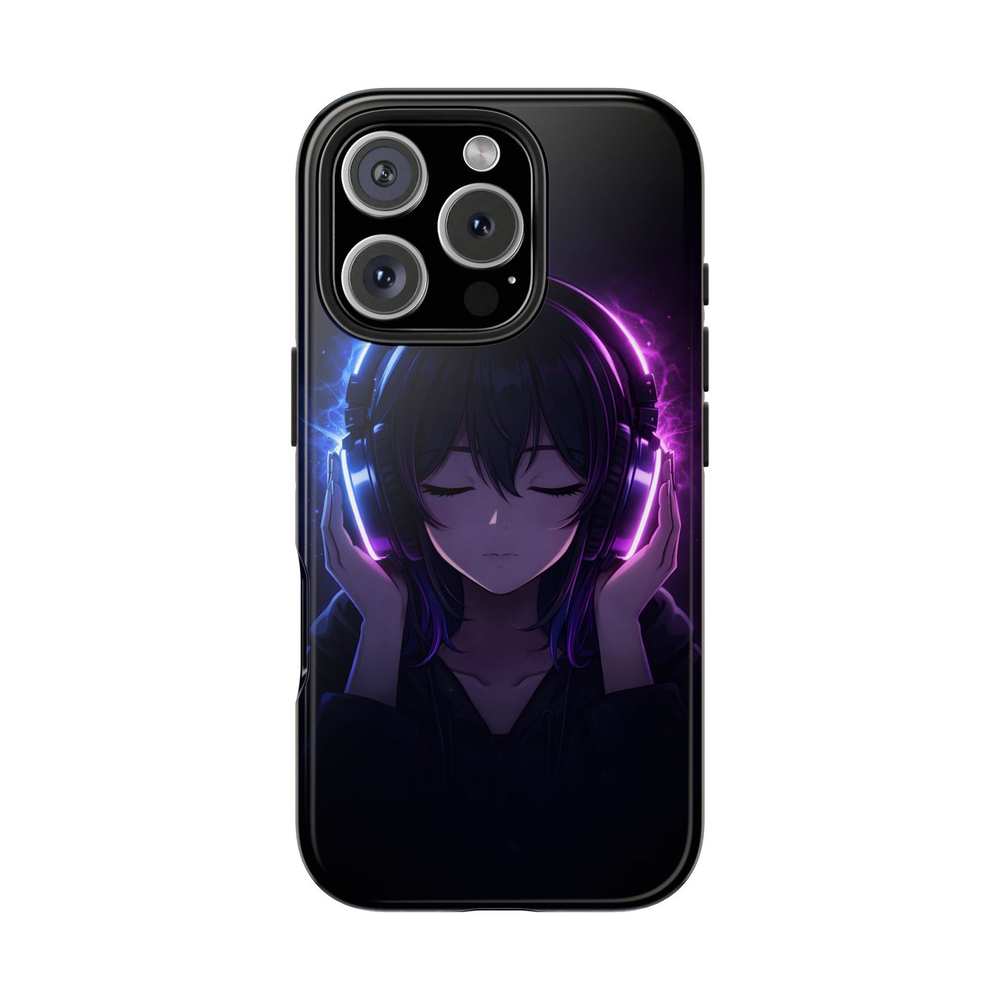 Neon Music Anime Girl Tough Case - Purple & Blue Aesthetic Cover for iPhone & Samsung