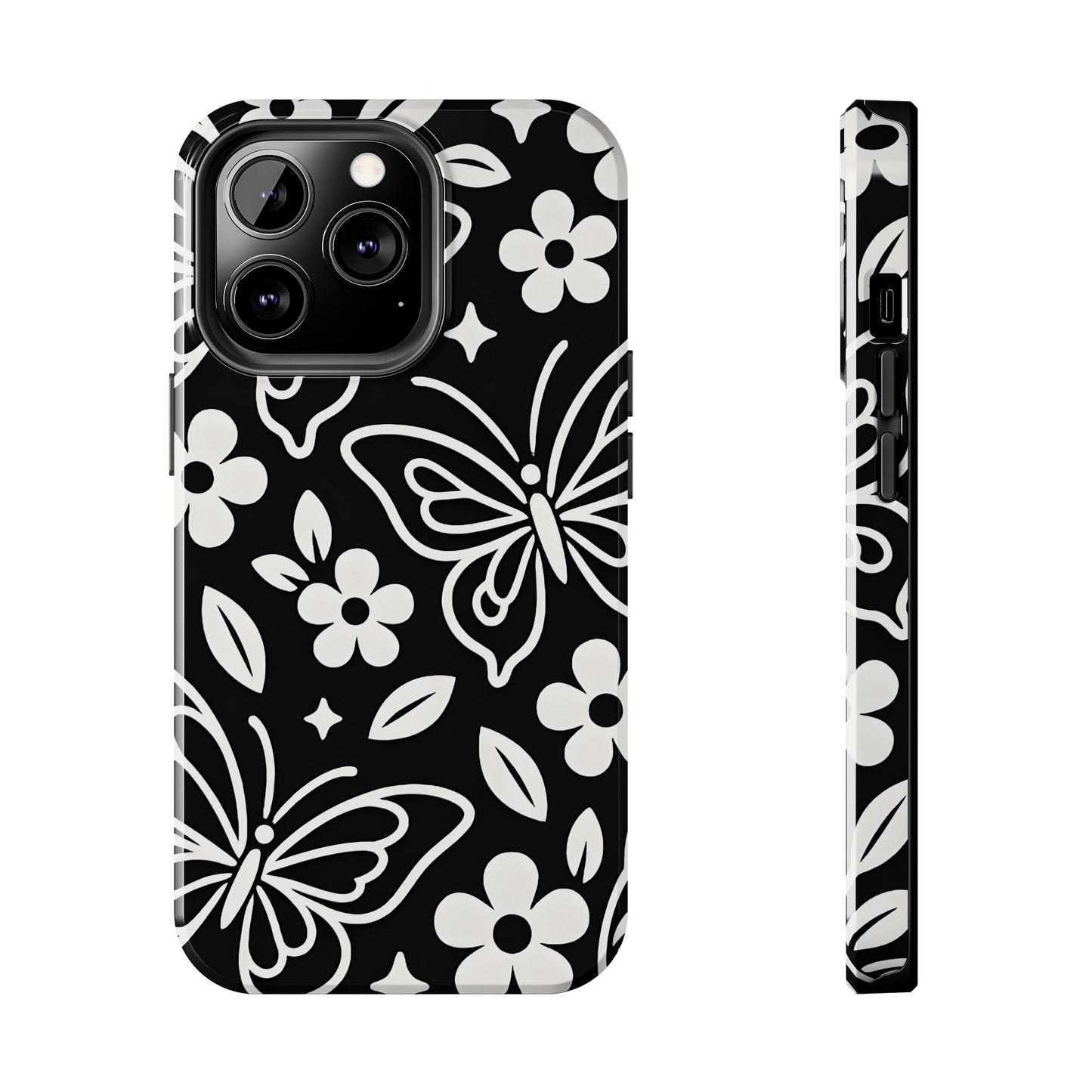 Midnight Butterfly Line Art Tough Case - Minimalist Floral Cover for iPhone & Samsung