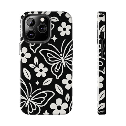 Midnight Butterfly Line Art Tough Case - Minimalist Floral Cover for iPhone & Samsung