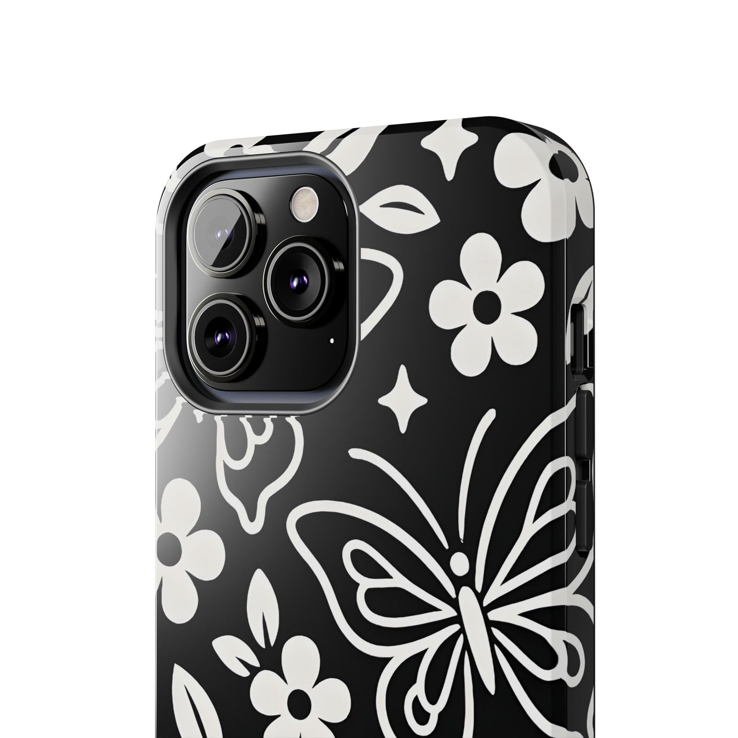 Midnight Butterfly Line Art Tough Case - Minimalist Floral Cover for iPhone & Samsung