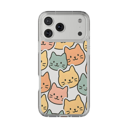 Clear Colorful Cat Pattern Case - Kawaii Aesthetic Transparent Cover for iPhone & Samsung