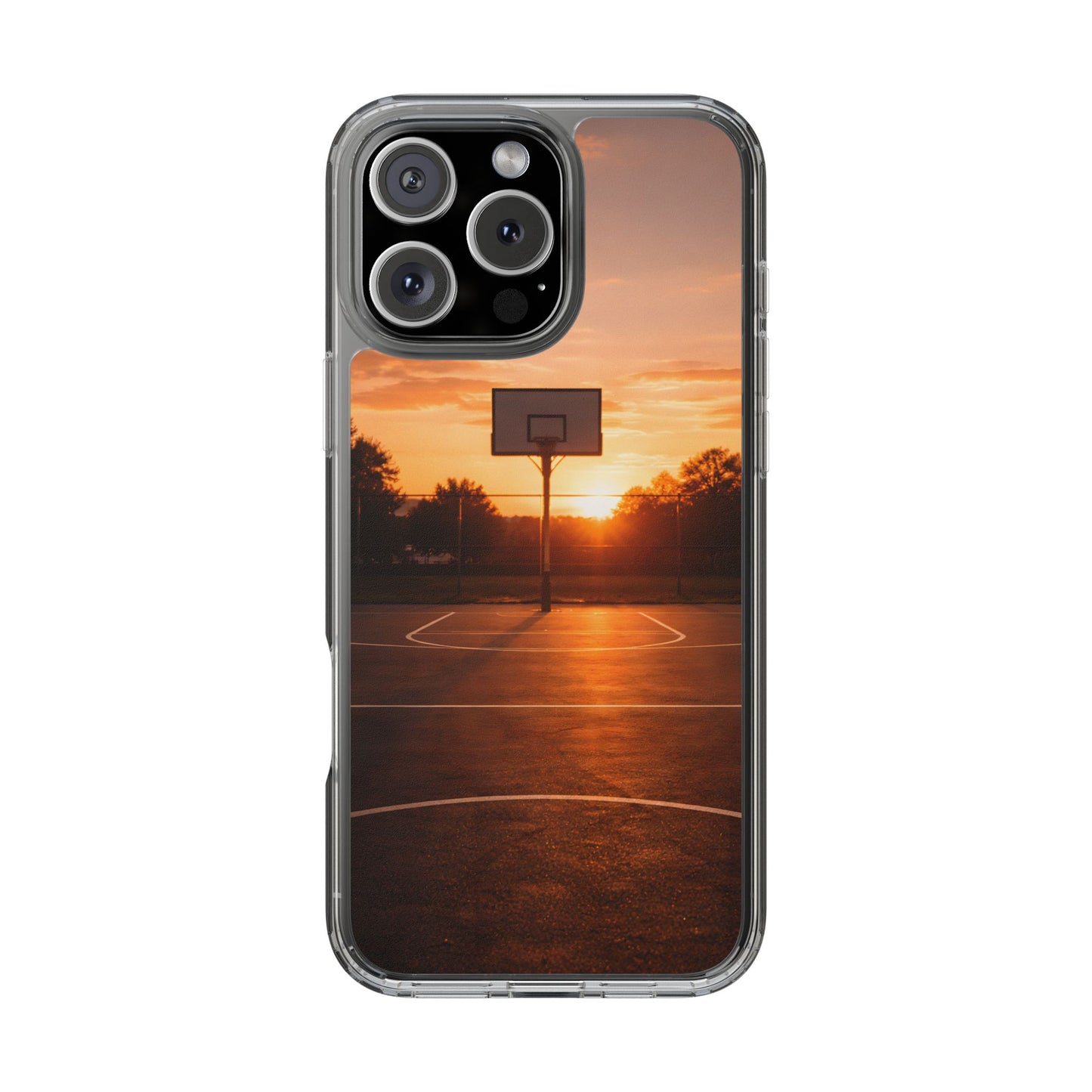 Clear Golden Hour Basketball Case - Urban Sunset Court Transparent Cover