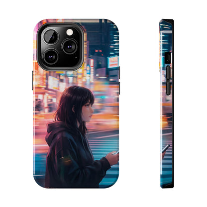 Neon City Girl Tough Case - Urban Melancholy Anime Cover for iPhone & Samsung
